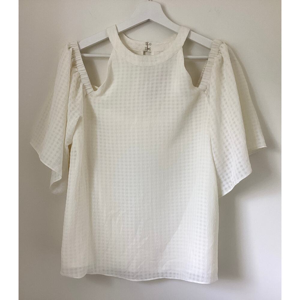 Saks Fifth Avenue white cold-shoulder cream blouse women’s L